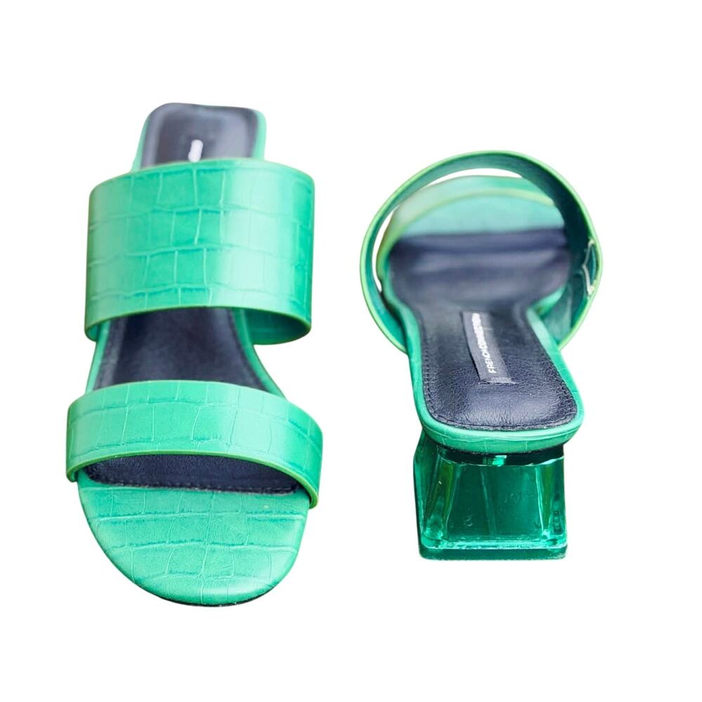 NIB - French Connection Angela Green Croc Lucite Block Heel Sandal Slides-Sz 7 - Picture 5 of 8